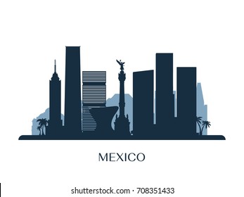 Mexico skyline, monochrome silhouette. Vector illustration.