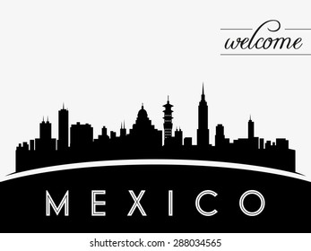 Mexico skyline silhouette black vector design on white background.