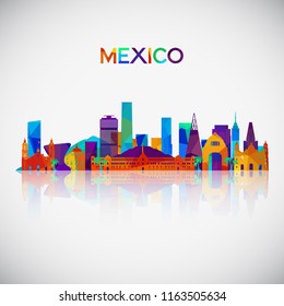 Mexico skyline silhouette in colorful geometric style. Symbol for your design. Vector illustration.