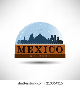 Mexico, skyline silhouette design in snow globe, vector illustration.