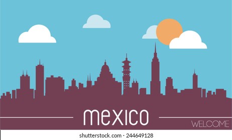 Mexico skyline silhouette flat design vector illustration