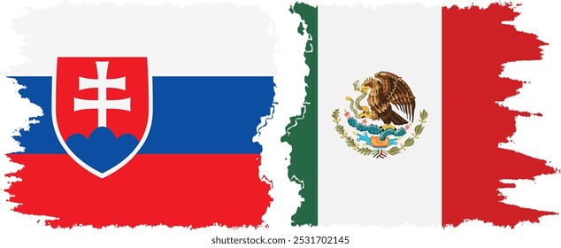 Mexico and Slovakia grunge flags connection, vector