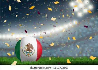 Mexico soccer ball on field in soccer stadium to celebrate for football match result with spot light background. Design for banner, poster of nation championship template in vector illustration