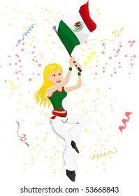 Mexico Soccer Fan with flag. Editable Vector Illustration