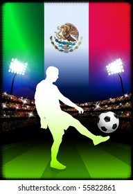 Mexico Soccer Player on Stadium Background with Flag Original Illustration