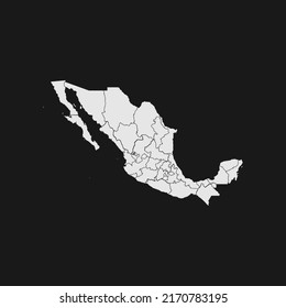 mexico soft white map with black detail and background