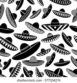 Mexico sombrero black hat variations icons seamless pattern eps10