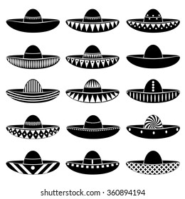 Mexico sombrero hat variations icons set eps10