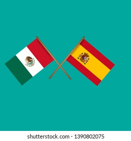 Mexico and Spain crossed flags.Language learning or travel concept 