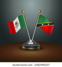 Mexico and ST. Kitts Nevis table flags relation with gradient backgrund