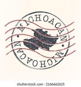 Michoacán, Mexico Stamp Map Postal. Silhouette. Passport Round Design. Vector Icon. Design Retro Travel National Symbol.