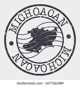 Michoacán, Mexico Stamp Postal. A Map Silhouette Seal. Passport Round Design. Vector Icon Design Retro Travel.