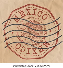 Mexico Stamp Travel Passport. Design Retro Symbol Country. Old Vintage Postmark.	