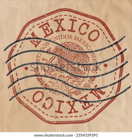 Mexico Stamp Travel Passport. Design Retro Symbol Country. Old Vintage Postmark.	