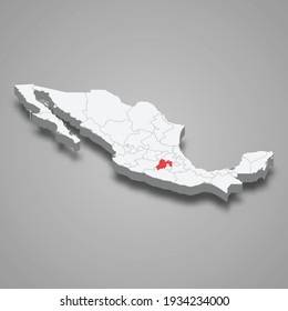 Mexico State region location within Mexico 3d isometric map