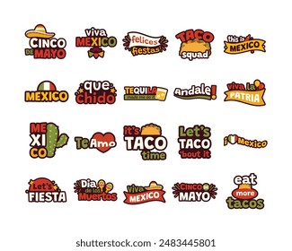 Mexico Sticker Typography Vector Set