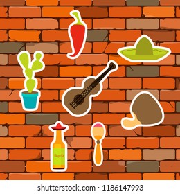 Mexico stickers set in flat style. For print, web, creative design. Vector illustration