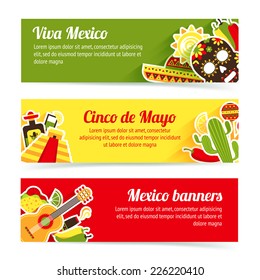 Mexico style culture building travel horizontal banner set isolated vector illustration