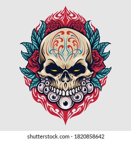 mexico sugar skull dia de los muertos Illustrations for clothing line merchandise sticker and t-shirt wear, poster publications