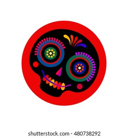 Mexico symbol. Folk art design element for logo, icon, pattern. Black vector sugar skull - symbol of mexican traditional autumn holiday - Day of the Dead (or dia de los muertos).