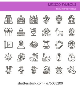 Mexico Symbols , Thin Line And Pixel Perfect Icons
