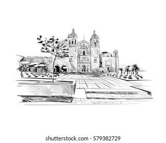 Mexico. Templo de Santo Domingo de Guzman. Hand drawn vector illustration.