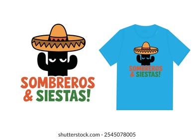 Mexico text sombreros siestas style cartoon