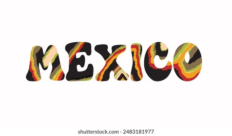 Mexico text traditional style colorful lettering design. Vector illustration