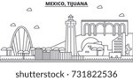Mexico, Tijuana architecture line skyline illustration. Linear vector cityscape with famous landmarks, city sights, design icons. Landscape wtih editable strokes