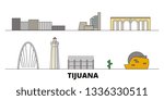 Mexico, Tijuana flat landmarks vector illustration. Mexico, Tijuana line city with famous travel sights, skyline, design. 