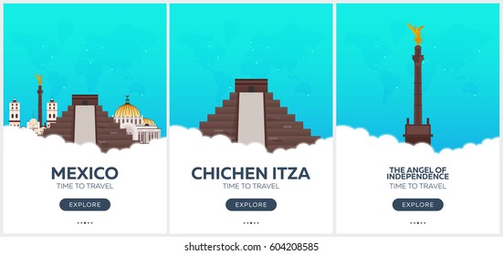 Mexico. Time to travel. Set of Travel posters. Vector flat illustration