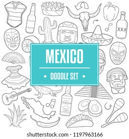 Mexico Traditional Doodle Icons Sketch Hand Made Design Vector