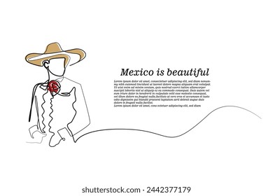 Fondo de viaje de México. Hermoso fondo mexicano, con un icono de un hombre vestido con ropa típica mexicana