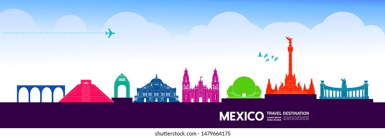 Mexico travel destination grand vector illustration.