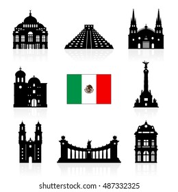 Mexico Travel Landmarks icon set. Vector and Illustration