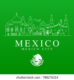 Mexico Travel Landmarks. Vector and Illustration