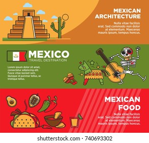 México viagens turismo famosos marcos e atrações turísticas cozinha tradicional vetor banners