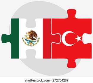Mexico and Turkey Flags in puzzle isolated on white background