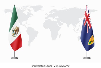 Mexico and Turks and Caicos flags for official meeting against background of world map.