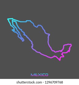 Mexico turquoise pink fluid gradient outline map, stroke. Line style. Vector illustration
