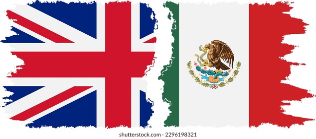 Mexico and UK grunge flags connection, vector