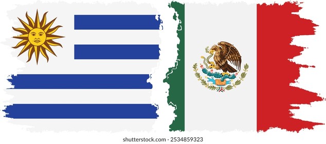 Conexión de banderas grunge de México y Uruguay, Vector