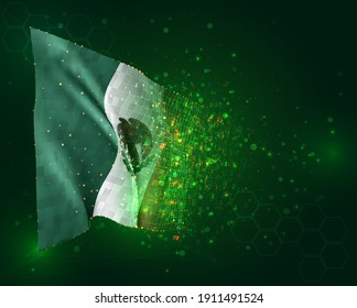 Mexico, vector 3d flag on green background with polygons and data numbers