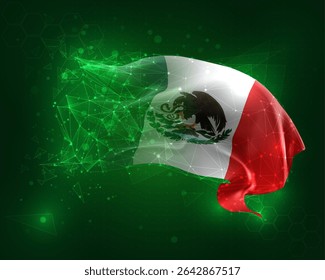 Mexico, vector 3d flag on green background and numbers