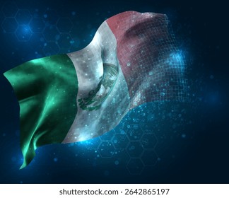 Mexico, vector 3d flag virtual triangular polygons on a blue background