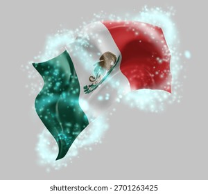 México, bandera de Vector 3d en un torbellino de magia radiante