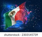 Mexico,  vector flag, virtual abstract 3D object from triangular polygons on a blue background