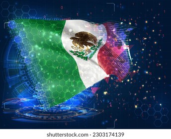 Mexico,  vector flag, virtual abstract 3D object from triangular polygons on a blue background