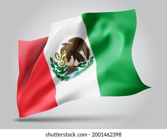 Mexico, vector flag with waves and bends waving in the wind on a white background.