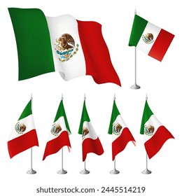 Mexico vector flags. A set of flags with metal stand, and one wavy flag fluttering on the wind. Created using gradient meshes, EPS 10 design elements from world collection